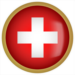 Switzerland 3D rounded Flag Button Icon with Gold Frame
