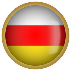 Fototapeta premium South Ossetia 3D rounded Flag Button Icon with Gold Frame
