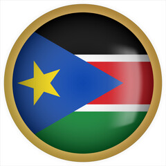 South Sudan 3D rounded Flag Button Icon with Gold Frame