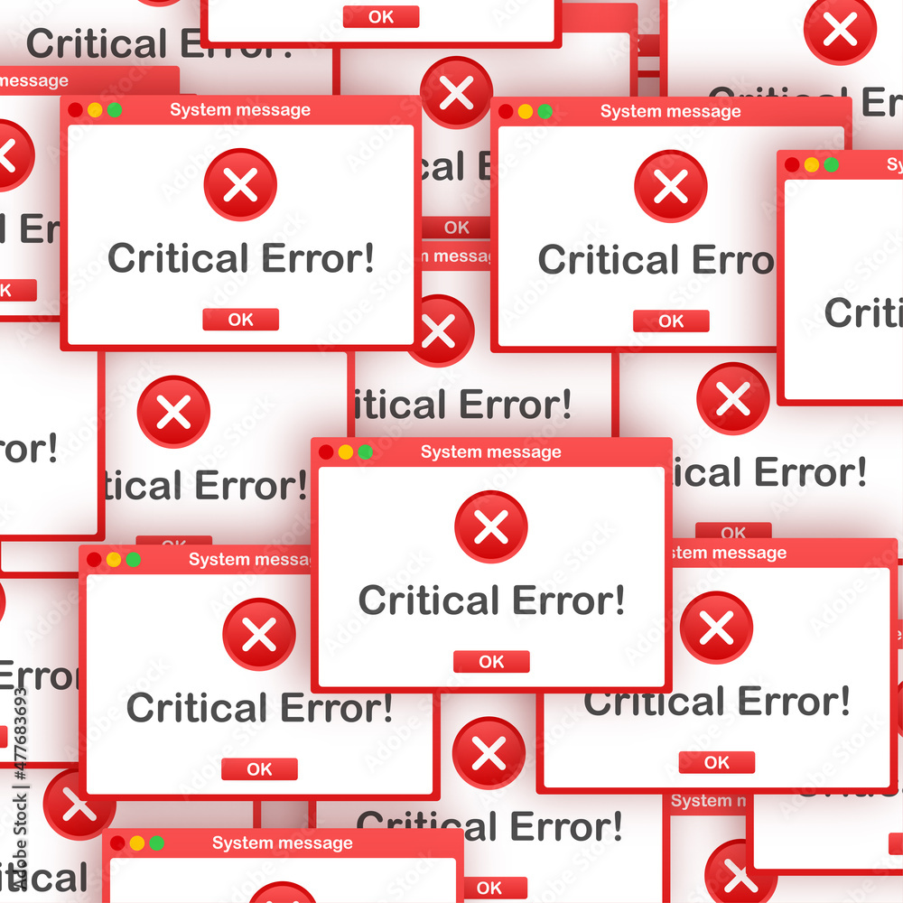 Aufkleber vintage user interface. critical error warning message. vector stock illustration.
