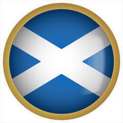 Scotland 3D rounded Flag Button Icon with Gold Frame