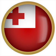 Fototapeta premium Tonga 3D rounded Flag Button Icon with Gold Frame