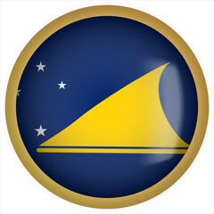 Tokelau 3D rounded Flag Button Icon with Gold Frame