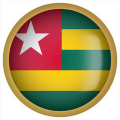 Togo 3D rounded Flag Button Icon with Gold Frame