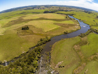 Fototapeta na wymiar Aerial view of river and fields