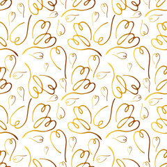 Golden hearts seamless pattern. Romantic  background for poster design, wrapping paper, textile, wedding, Valentine design.  Hand drawn cute vector illustration. Line art drawing.
