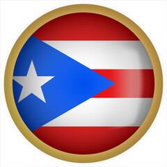 Puerto Rico 3D rounded Flag Button Icon with Gold Frame
