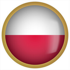 Poland 3D rounded Flag Button Icon with Gold Frame