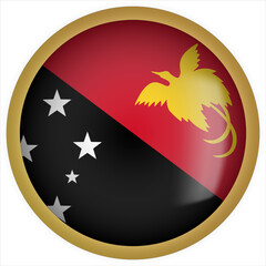 Papua New Guinea 3D rounded Flag Button Icon with Gold Frame