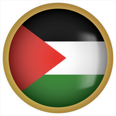 Palestine 3D rounded Flag Button Icon with Gold Frame