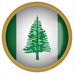 Norfolk Island 3D rounded Flag Button Icon with Gold Frame
