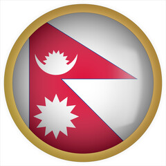 Nepal 3D rounded Flag Button Icon with Gold Frame