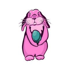 Happy Easter greeting card with egg , pink rabbit. Easter Bunny. Vector illustration