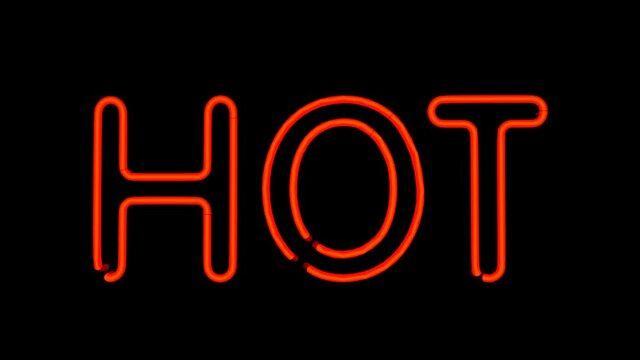 Hot sign text flashing multicolored neon