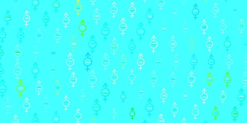 Light Blue, Green vector pattern with feminism elements.