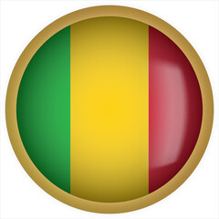 Fototapeta premium Mali 3D rounded Flag Button Icon with Gold Frame