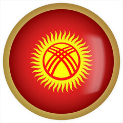 Kyrgyzstan 3D rounded Flag Button Icon with Gold Frame