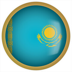 Kazakhstan 3D rounded Flag Button Icon with Gold Frame