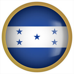 Honduras 3D rounded Flag Button Icon with Gold Frame