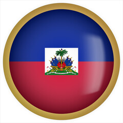 Fototapeta premium Haiti 3D rounded Flag Button Icon with Gold Frame