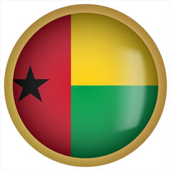 Guinea Bissau 3D rounded Flag Button Icon with Gold Frame