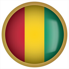 Fototapeta premium Guinea 3D rounded Flag Button Icon with Gold Frame
