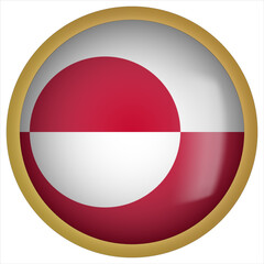 Greenland 3D rounded Flag Button Icon with Gold Frame