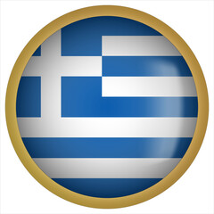 Greece 3D rounded Flag Button Icon with Gold Frame