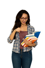 beautiful young woman studying. White background