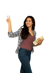 beautiful young woman studying. White background