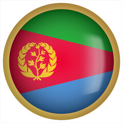 Obraz premium Eritrea 3D rounded Flag Button Icon with Gold Frame
