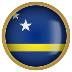 Curacao 3D rounded Flag Button Icon with Gold Frame