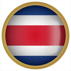 Costa Rica 3D rounded Flag Button Icon with Gold Frame