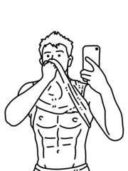 black and white of cute man cartoon for coloring