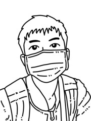 black and white of cute man cartoon for coloring