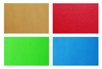 Collection of various vintage note sheet colour paper on white background.