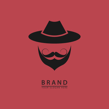 man face mustache and beard neatly hat for haircut icon and logo