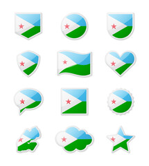 Djibouti - set of country flags in the form of stickers of various shapes.