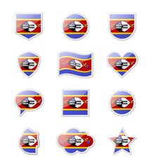 Eswatini - set of country flags in the form of stickers of various shapes.