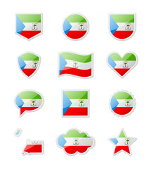 Equatorial Guinea - set of country flags in the form of stickers of various shapes.