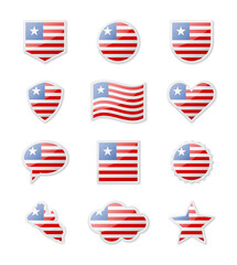 Liberia - set of country flags in the form of stickers of various shapes.