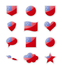 Samoa - set of country flags in the form of stickers of various shapes.