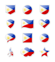 Philippines - set of country flags in the form of stickers of various shapes.