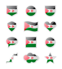 Western Sahara - set of country flags in the form of stickers of various shapes.