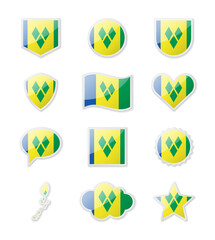 Saint Vincent and the Grenadines - set of country flags in the form of stickers of various shapes.