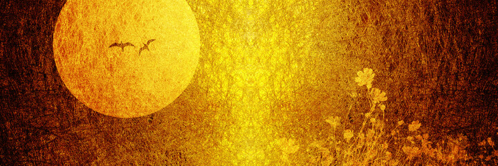 満月とカップルの鳥たち © スタジオサラ