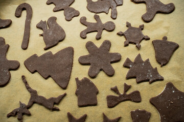 biscuit dough, cut biscuits, gingerbread before baking