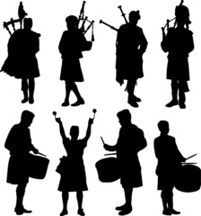 Bagpipes and Drummers Silhouette Pack - obrazy, fototapety, plakaty