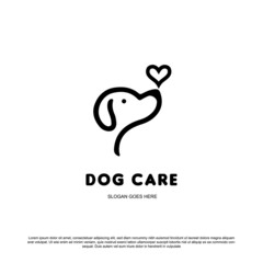 simple minimal dog care logo design. Dog head with love vector