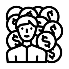 money earning manager line icon vector. money earning manager sign. isolated contour symbol black illustration